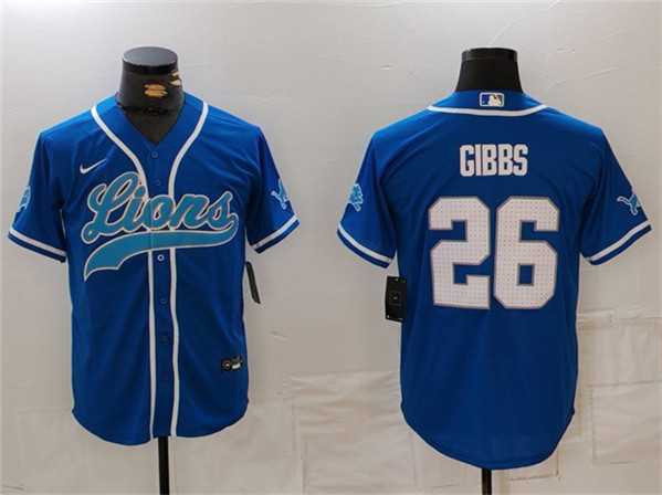 Men%27s Detroit Lions #26 Jahmyr Gibbs Blue Cool Base Stitched Baseball Jersey->detroit lions->NFL Jersey